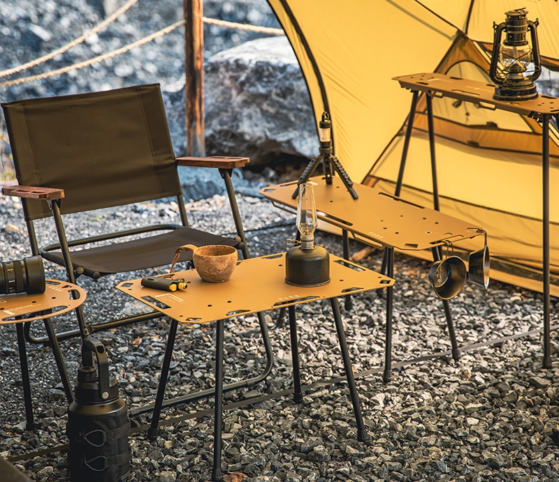 Mesa táctica plegable de aluminio ligera para acampar, varios tamaños, altura ajustable