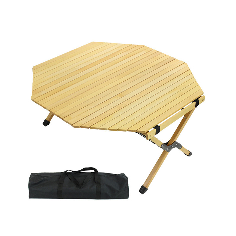 Mesa de madera de haya con tapa de rollo de huevo para mesa de picnic de camping