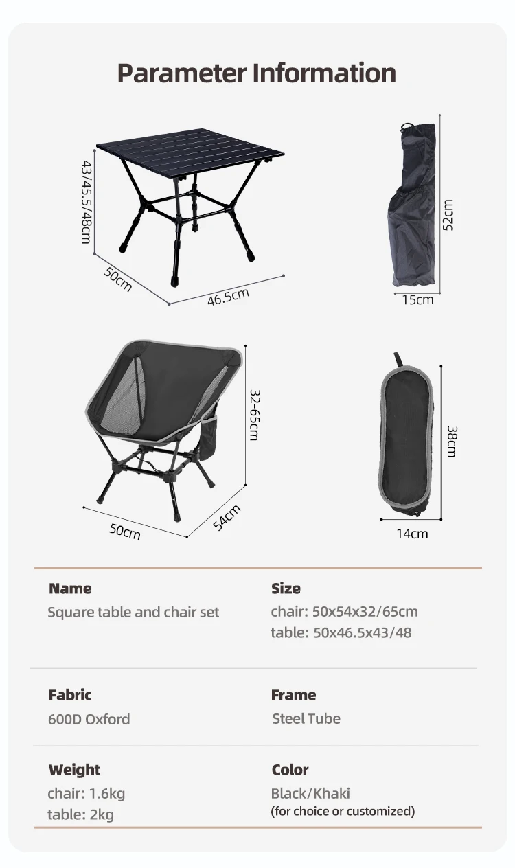Juego de muebles de camping portátiles: mesa y sillas plegables de aluminio