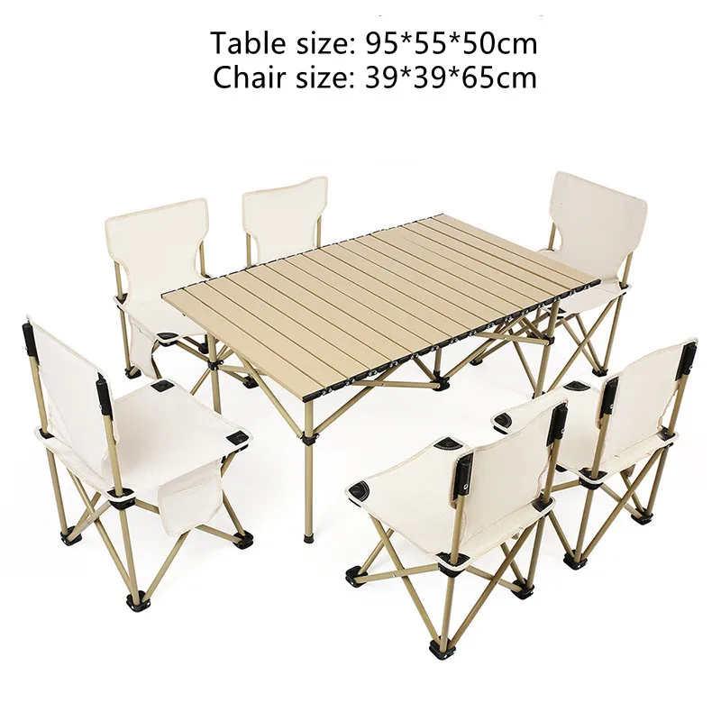 Mesa plegable portátil para acampar con forma de huevo y 4-6 sillas