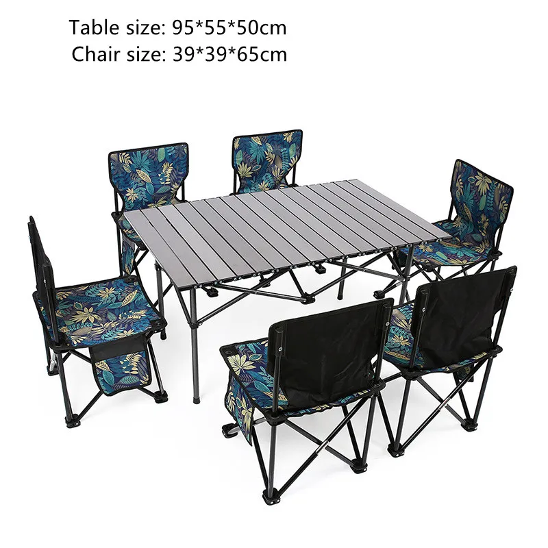 Mesa plegable portátil para acampar con forma de huevo y 4-6 sillas