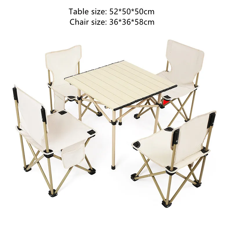 Mesa plegable portátil para acampar con forma de huevo y 4-6 sillas