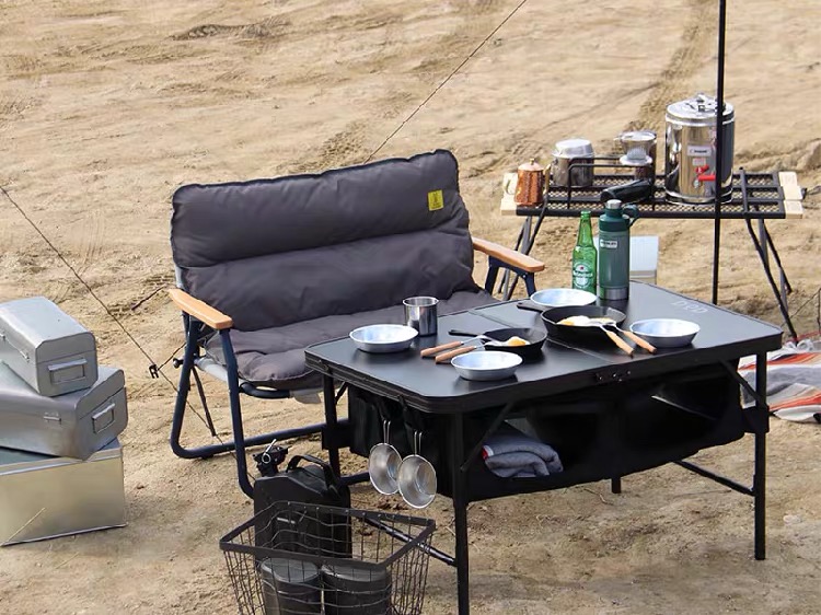Silla de camping para dos personas al aire libre con cojín extraíble