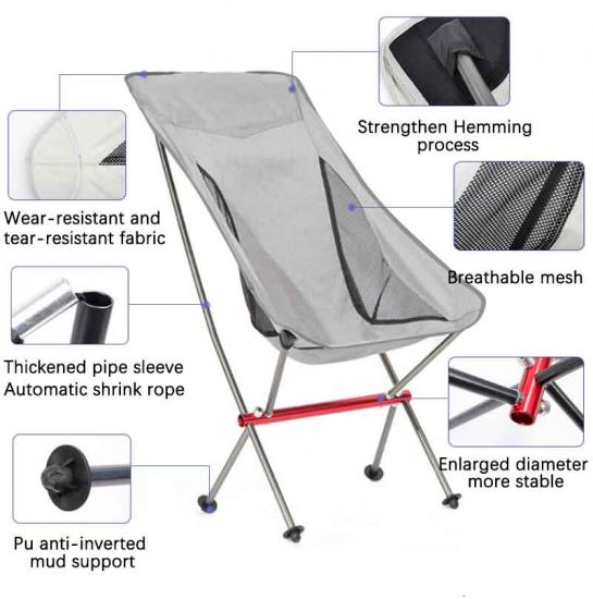 Silla de camping plegable de aluminio ultraligera - Silla de playa portátil