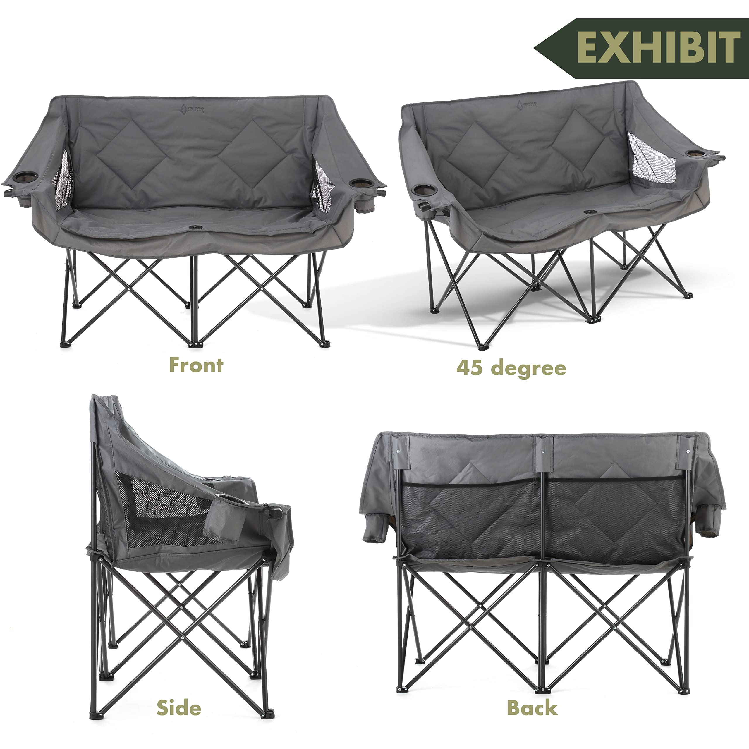 Silla de playa para acampar gruesa de dos asientos con reposabrazos