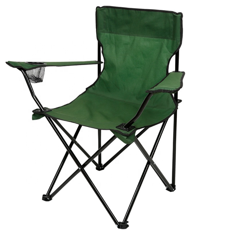 Silla de playa plegable - Asiento de pesca con reposabrazos y portavasos
