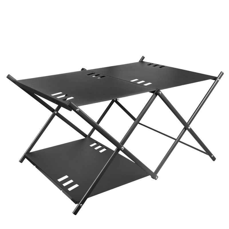 Estante y mesa plegables de aluminio para acampar de 3 capas