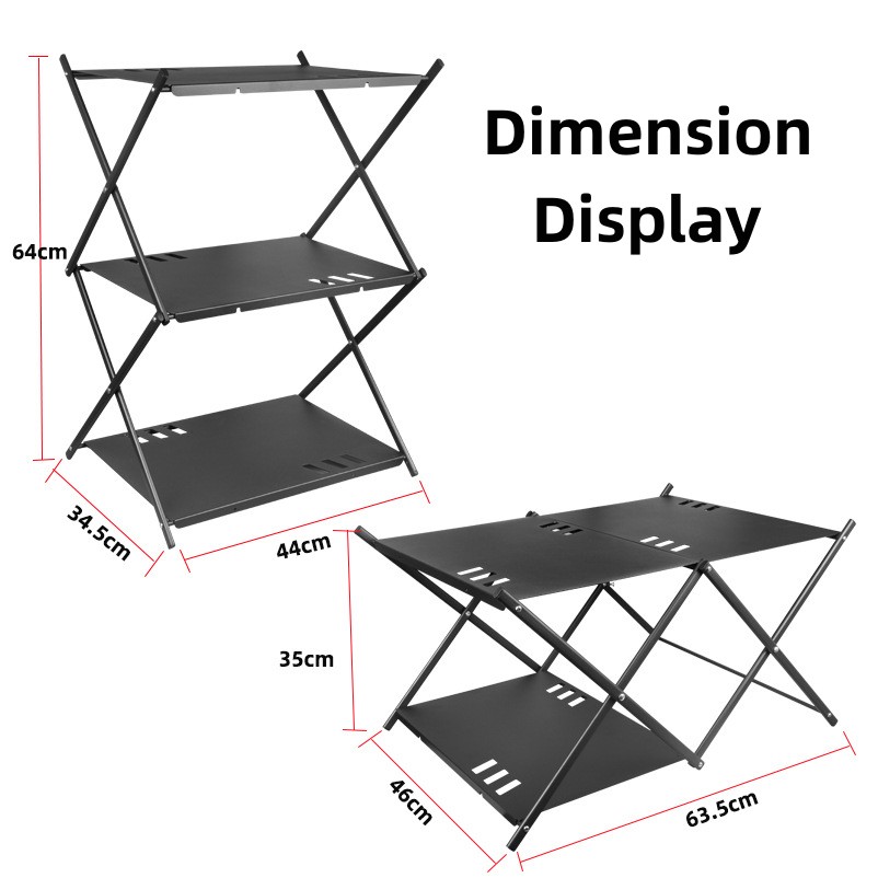 Estante y mesa plegables de aluminio para acampar de 3 capas
