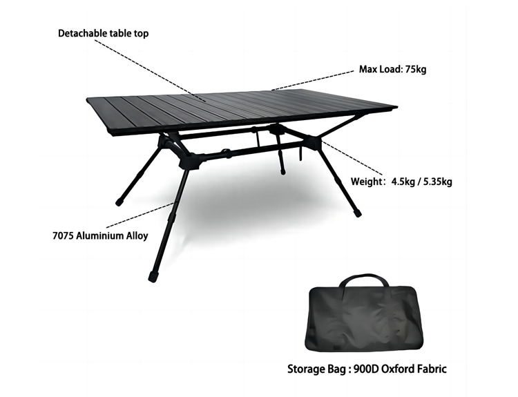 Mesa de camping plegable de aluminio 7075, exquisita, con forma de huevo y altura ajustable