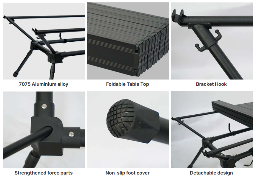 Mesa de camping plegable de aluminio 7075, exquisita, con forma de huevo y altura ajustable