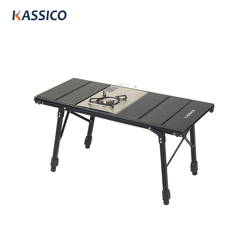Mesa de picnic portátil IGT negra para exteriores, camping, barbacoa y jardín