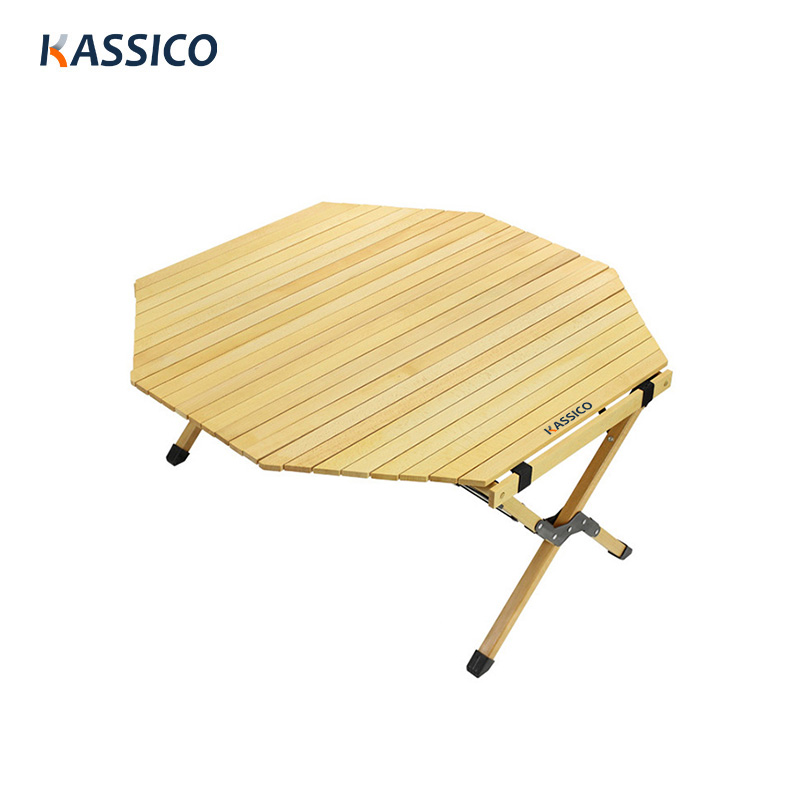 Mesa de madera de haya con tapa de rollo de huevo para mesa de picnic de camping
