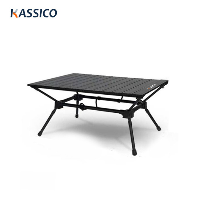 Mesa de camping plegable de aluminio 7075, exquisita, con forma de huevo y altura ajustable