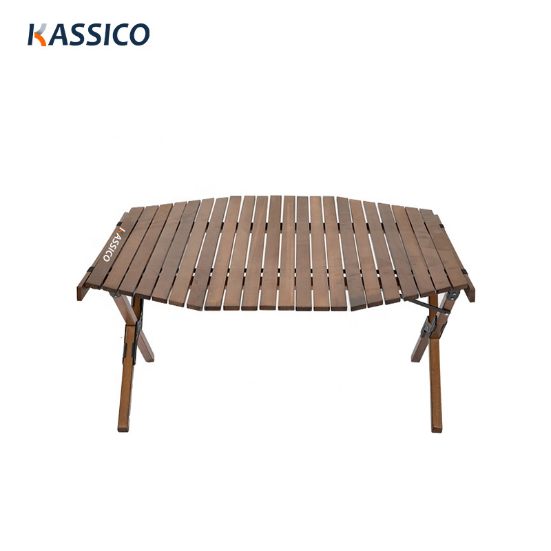 Mesas plegables de madera para acampar con forma de huevo