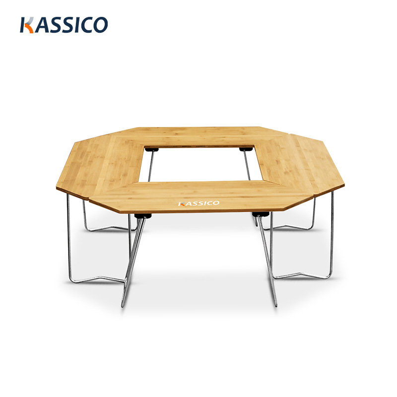 Mesa plegable de bambú para acampar