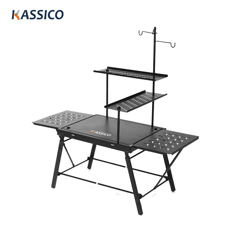 Mesa de picnic para acampar con parrilla IGT y tableros de extensión modulares