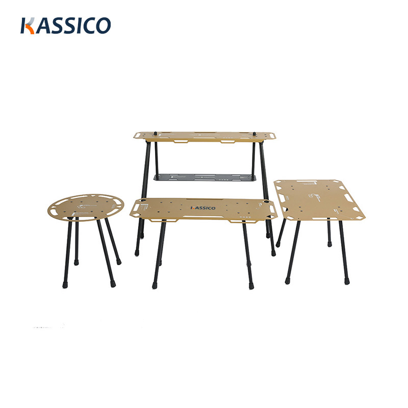 Mesa táctica plegable de aluminio ligera para acampar, varios tamaños, altura ajustable