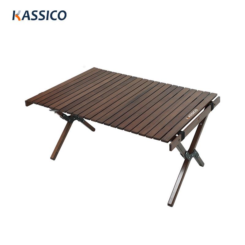 Mesa de camping de madera maciza plegable para exteriores