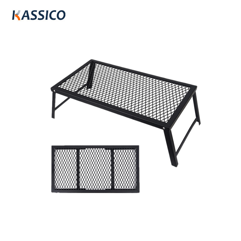Mesa de picnic plegable para exteriores con rejilla de hierro