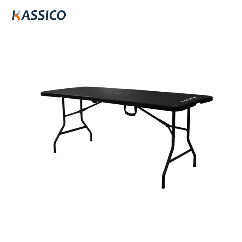 Mesa plegable de ratán sintético de color negro de 180 cm con caballete
