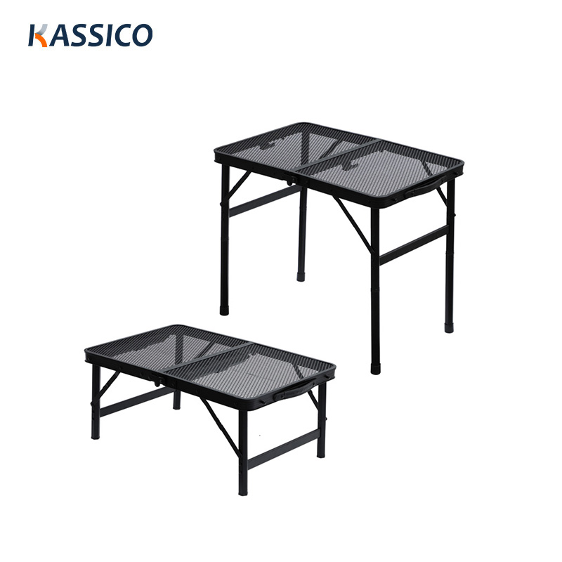 Mesa plegable de malla de alambre para acampar, picnic, patio y playa