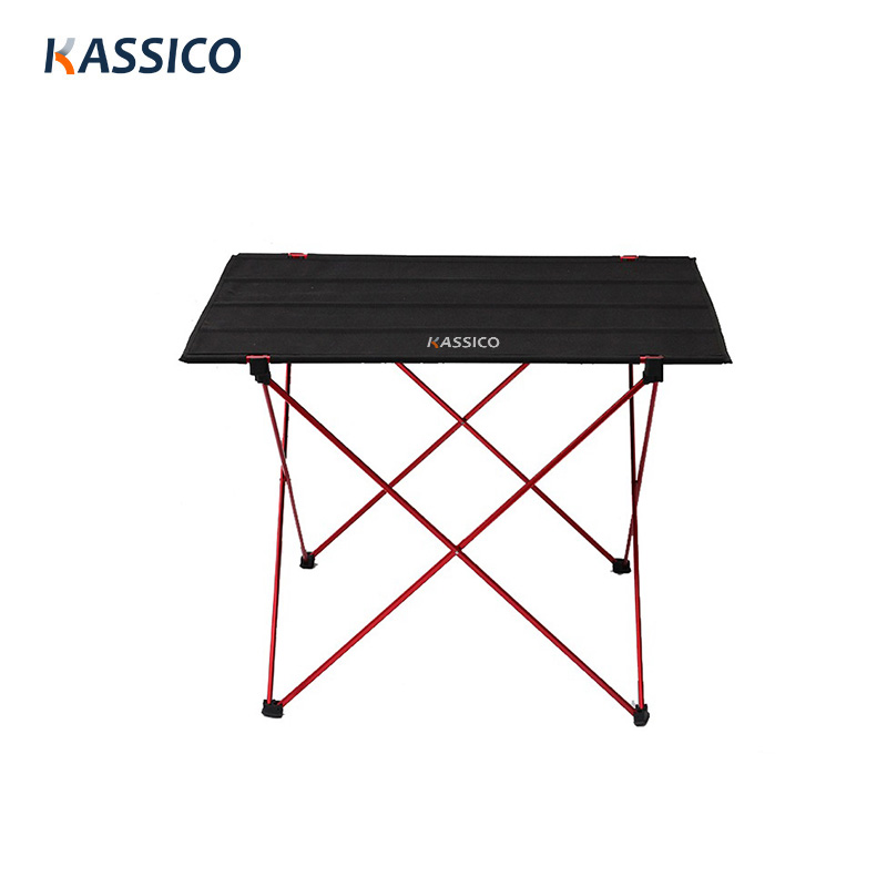 Mesa de camping ultraligera, plegable, con marco de aluminio y cubierta de tela