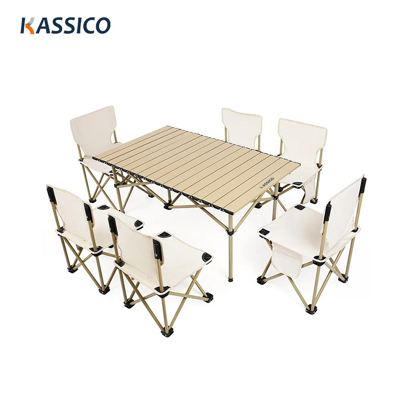Mesa plegable portátil para acampar con forma de huevo y 4-6 sillas