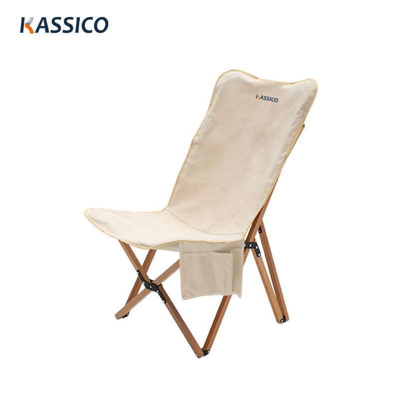 Silla de camping portátil de madera | Soporte de mariposa, tela de lona