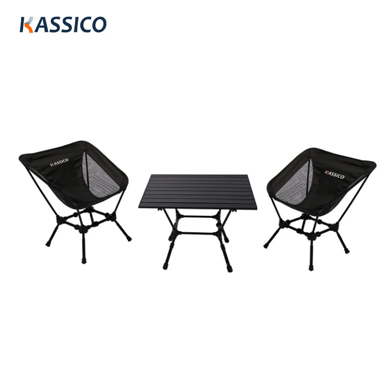 Juego de muebles de camping portátiles: mesa y sillas plegables de aluminio