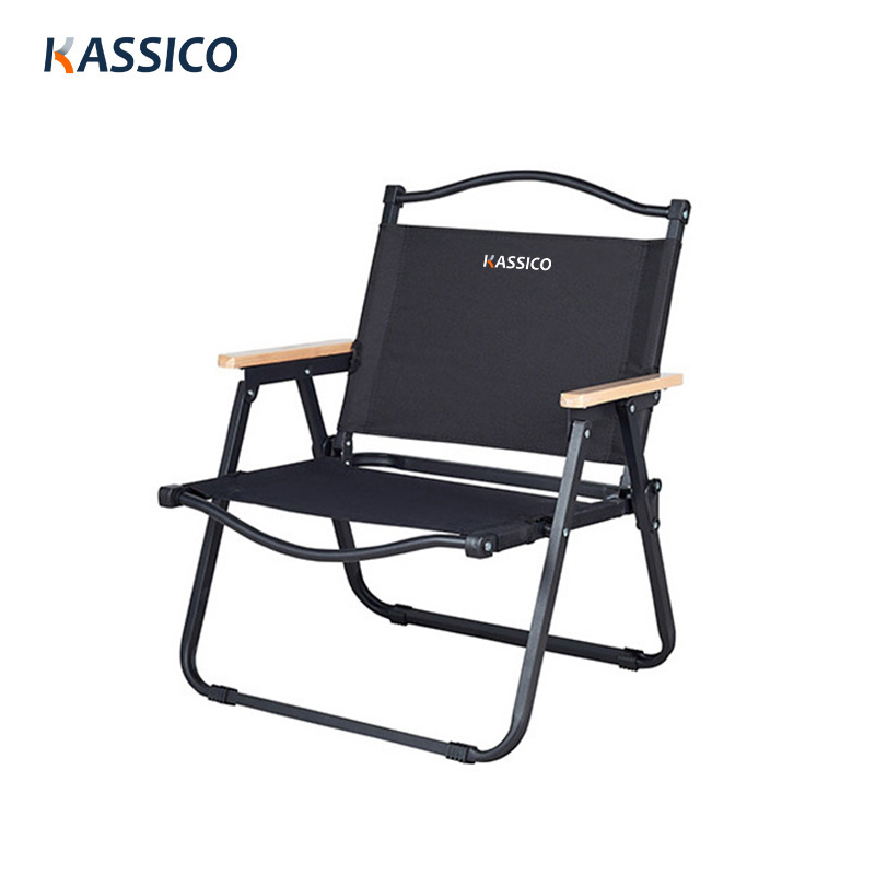 Silla plegable portátil de aluminio con veta de madera para acampar, patio, jardín y playa
