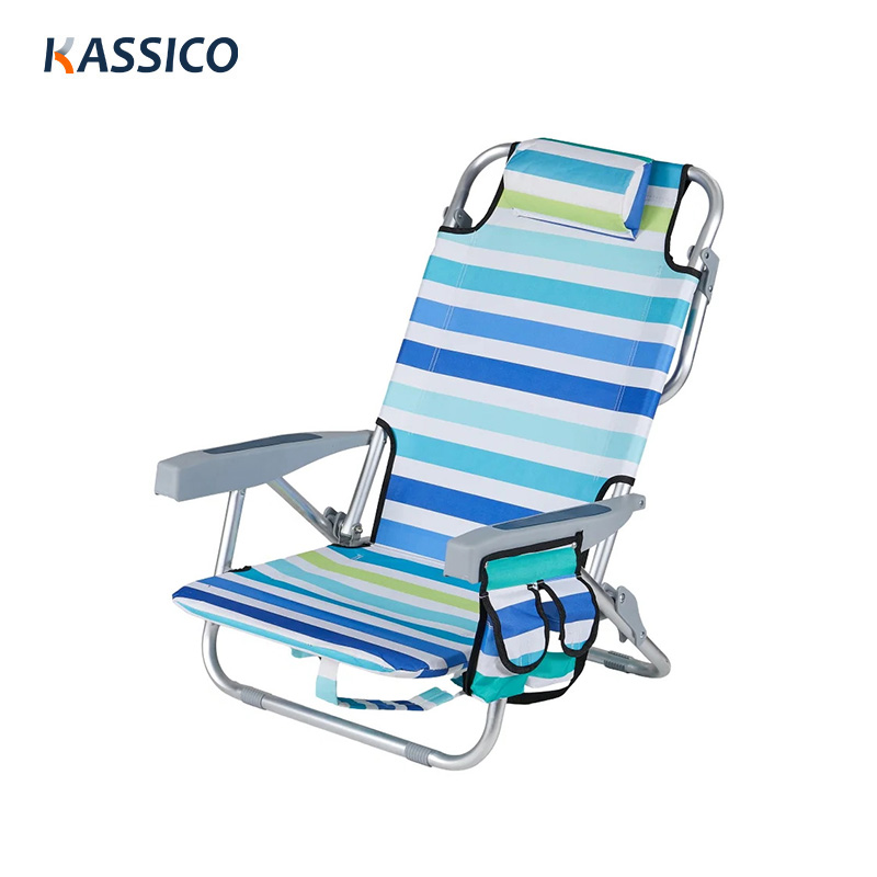 Silla de playa tipo mochila ajustable y plegable para reclinarse