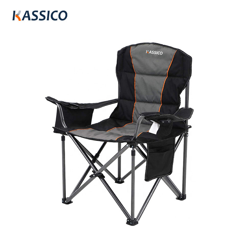 Silla plegable para playa, acolchada y resistente para acampar, con estructura de acero y portavasos