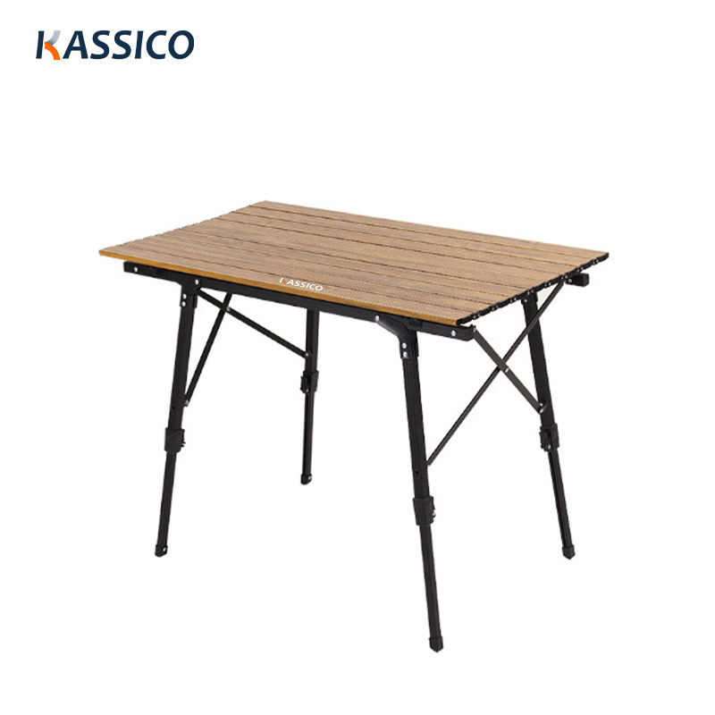 Mesa de picnic plegable de aluminio con patas ajustables y color de metal de madera