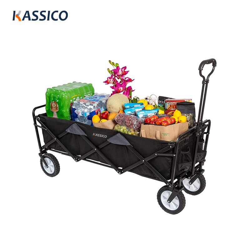 Carretilla de mano plegable extra larga para acampar, para deportes, jardín, playa, compras