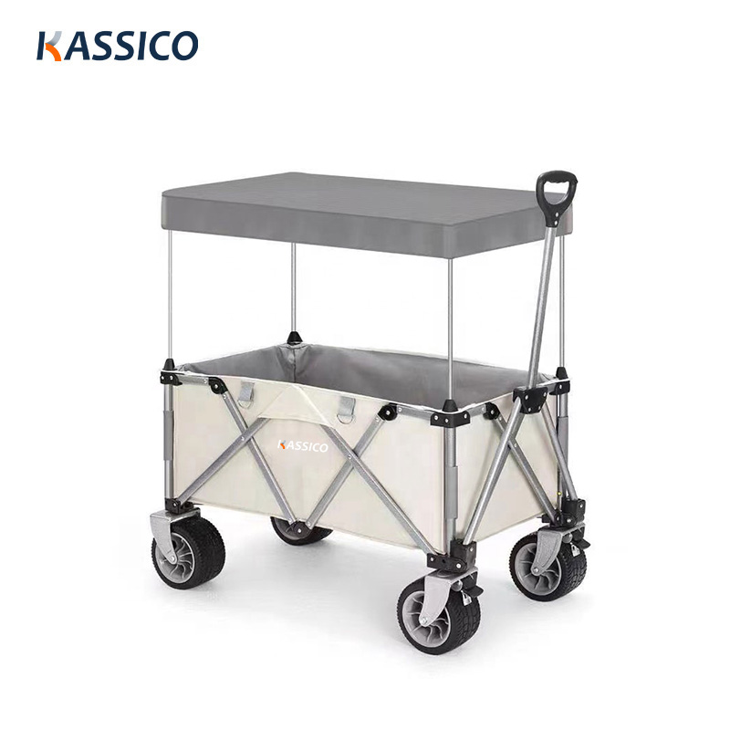 Carro de picnic plegable para jardín y campamento con toldo - Carro de campamento plegable con barra de tracción