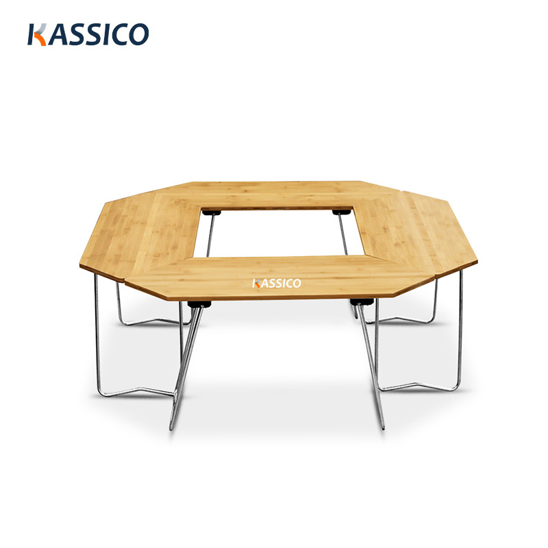 Mesa de barbacoa para camping con empalme octogonal de madera contrachapada de arce
