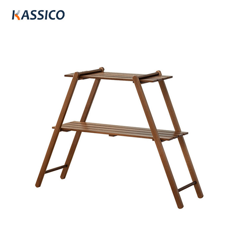 Estantes de almacenamiento de madera para acampar de 2 niveles: organizador de utensilios de cocina plegable