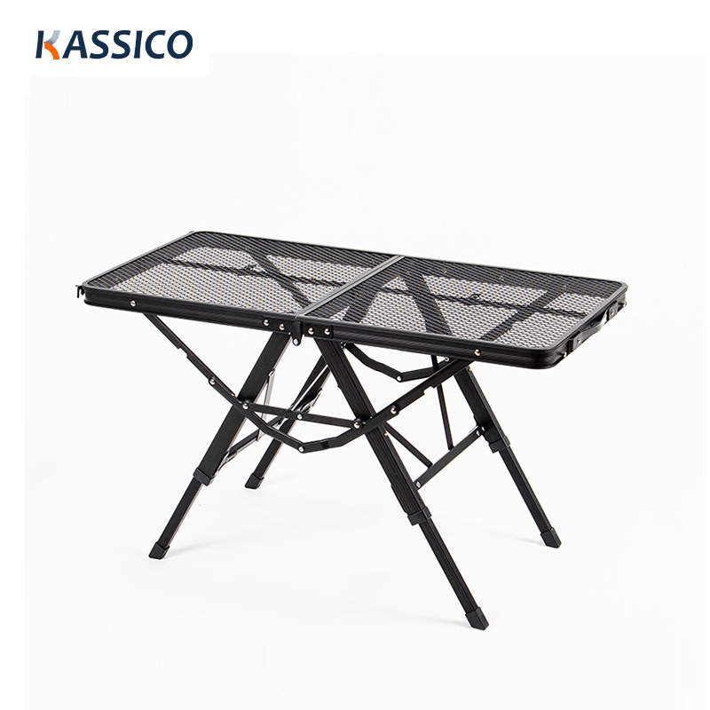 Mesa de picnic plegable de malla para acampar: mesa de rejilla elevada y baja