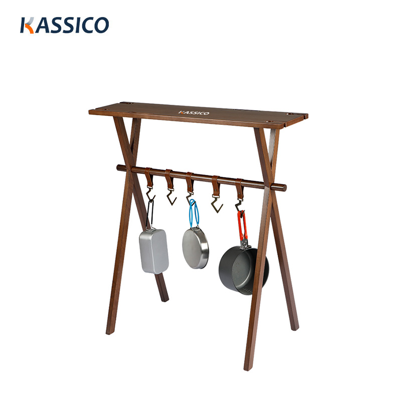 Estante triangular portátil de madera para acampar