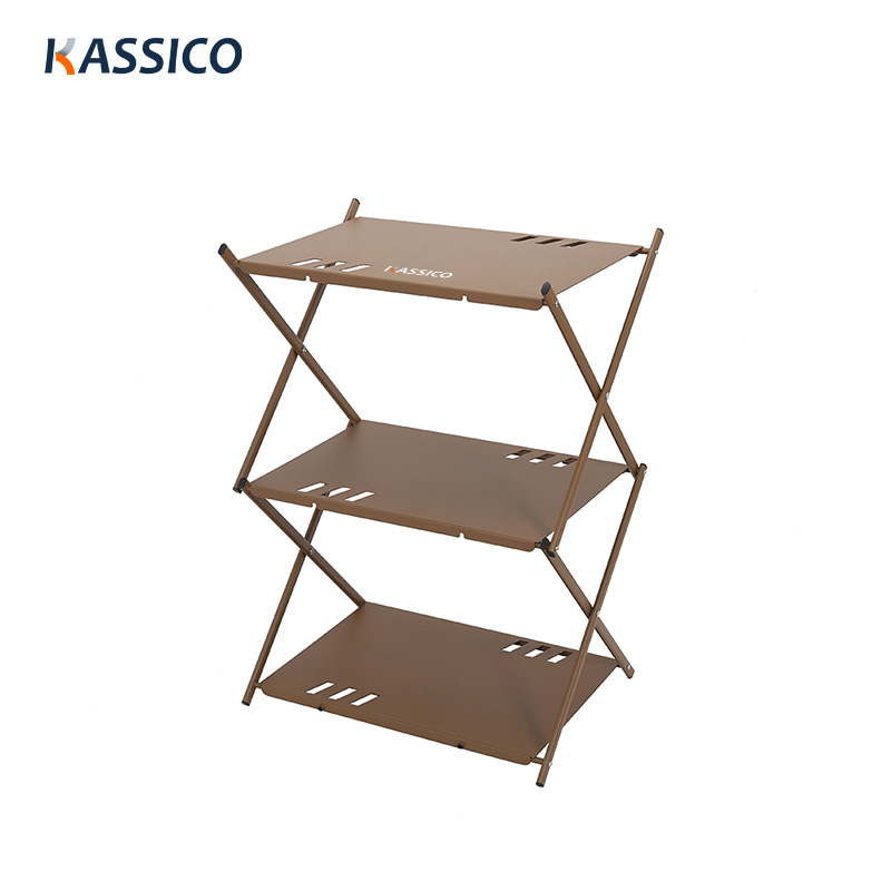 Estante y mesa plegables de aluminio para acampar de 3 capas