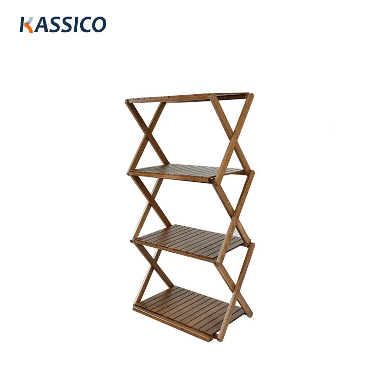 Estante y mesa plegables de madera de 4 niveles para acampar al aire libre, barbacoa, picnic y fiestas en el patio