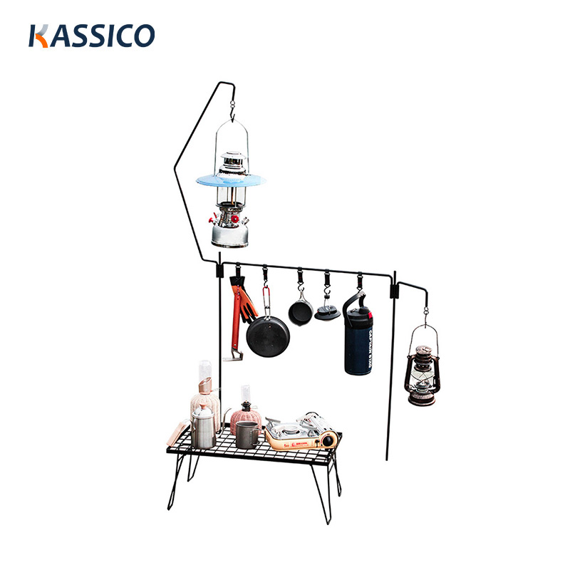 Soporte para linterna de camping plegable y rejilla para colgar utensilios de cocina
