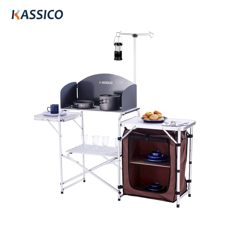 Mesa de cocina para acampar al aire libre con organizador de almacenamiento