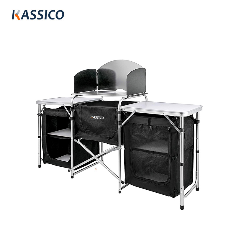 Mesa de cocina portátil para picnics y barbacoa de campamento con armario de almacenamiento