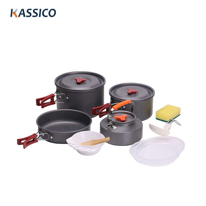 Juego de 12 piezas de utensilios de cocina para acampar: juego de ollas y sartenes para cocina al aire libre
