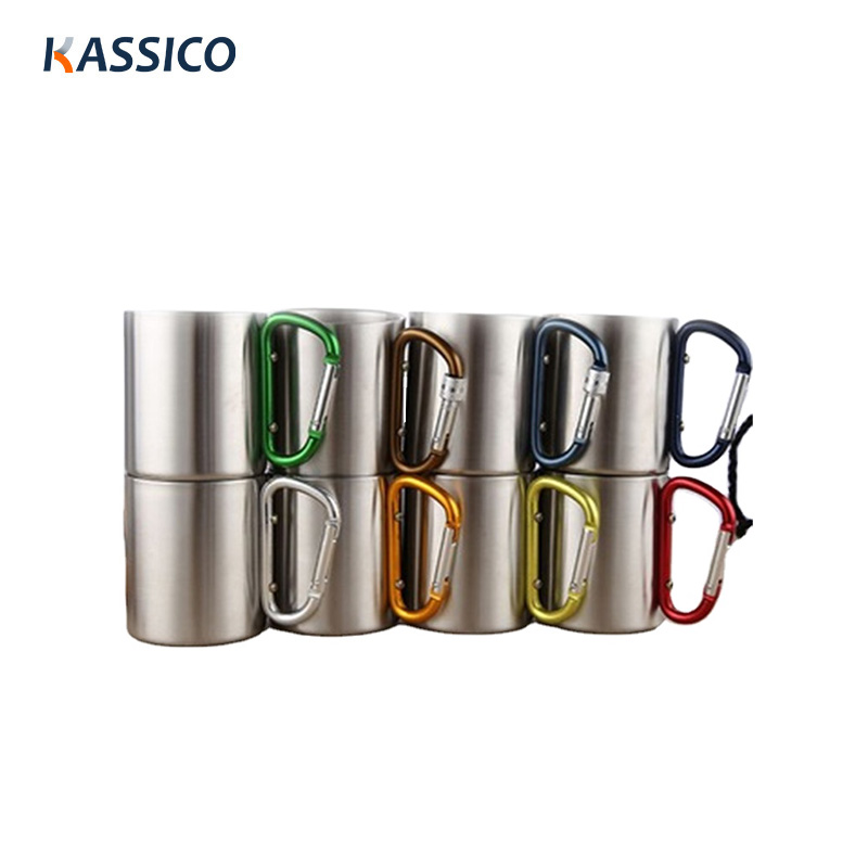 Vasos de agua para acampar de pared doble de 200/300 ml, tazas de café con asa de mosquetón