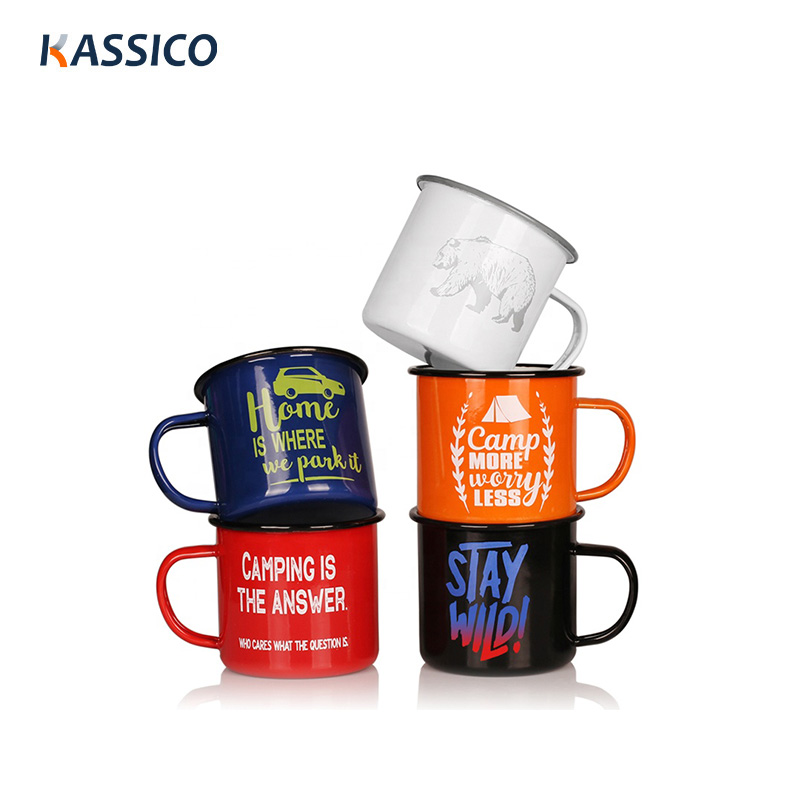 Tazas de camping al aire libre esmaltadas de 250 a 450 ml: taza para beber con impresión personalizada