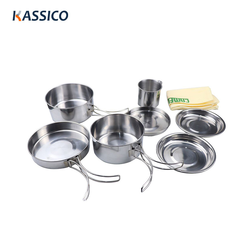 Juego de utensilios de cocina para acampar de acero inoxidable de 12 piezas