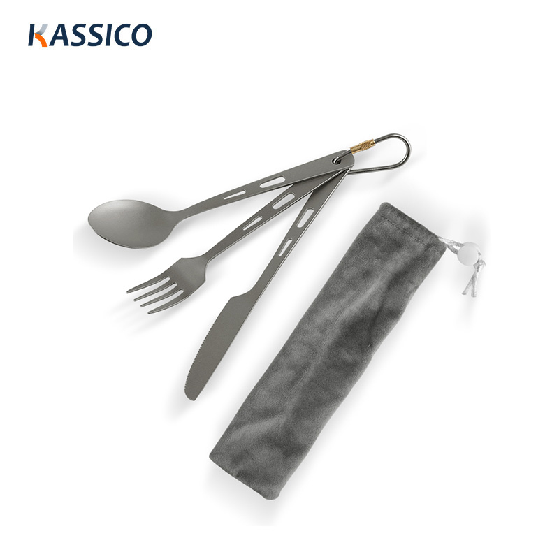 Juego de vajilla para acampar de titanio ultraligero: cuchara, tenedor y cuchillo