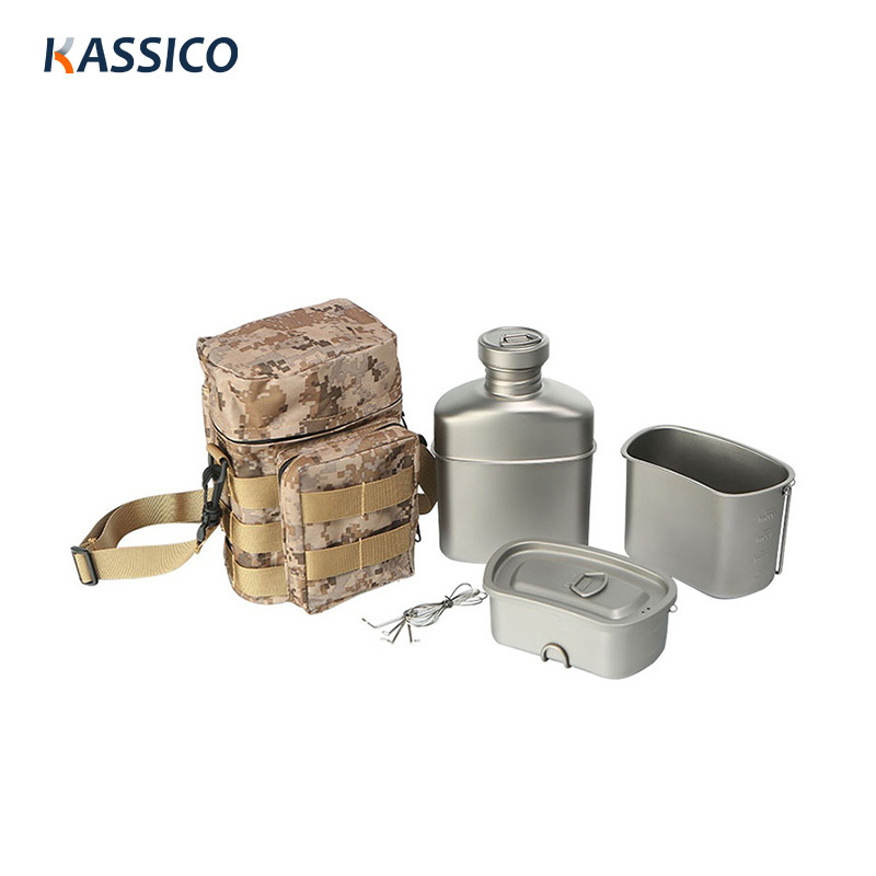 Utensilios de cocina y tazas militares de titanio para exteriores - Juego de cocina con tetera y cuenco para exteriores